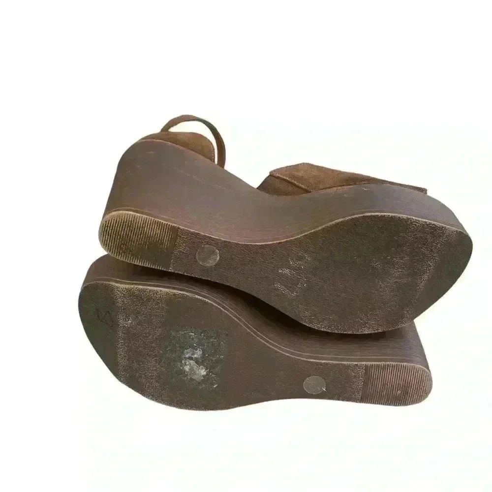 Steve Madden Ankle Strap Bellini Platform Wedge Brown Suede sandals sz 7.5